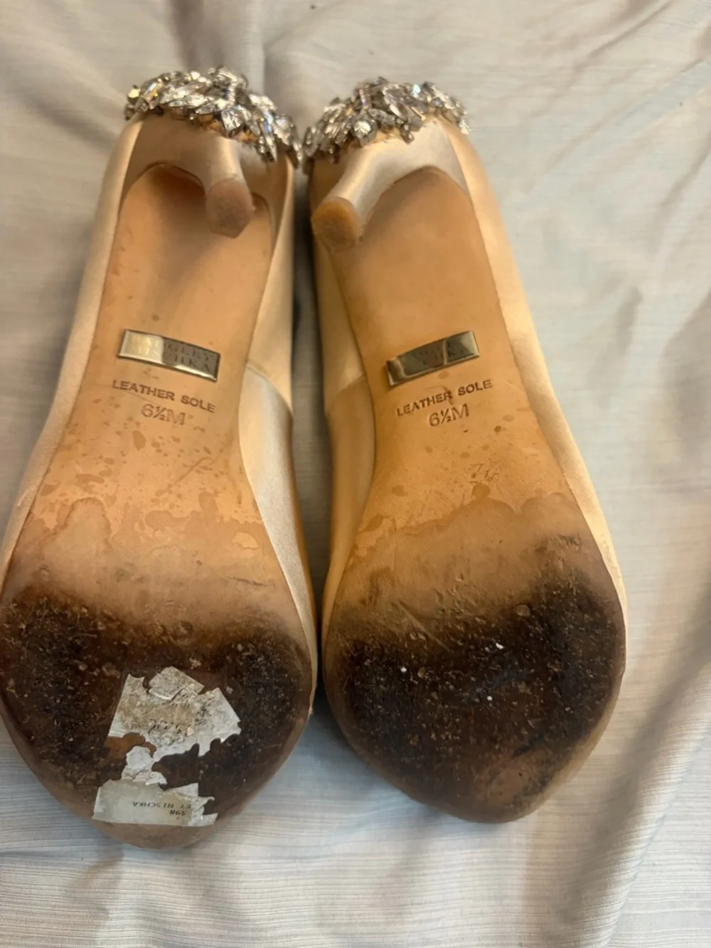 Badgley Mischka Kiara Embellished Peep-toe Pump Wedding Heel in Latte